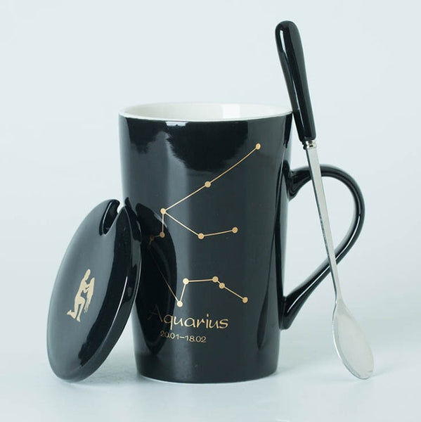 Ceramic Mugs 12 Constellations with Spoon and Lid.