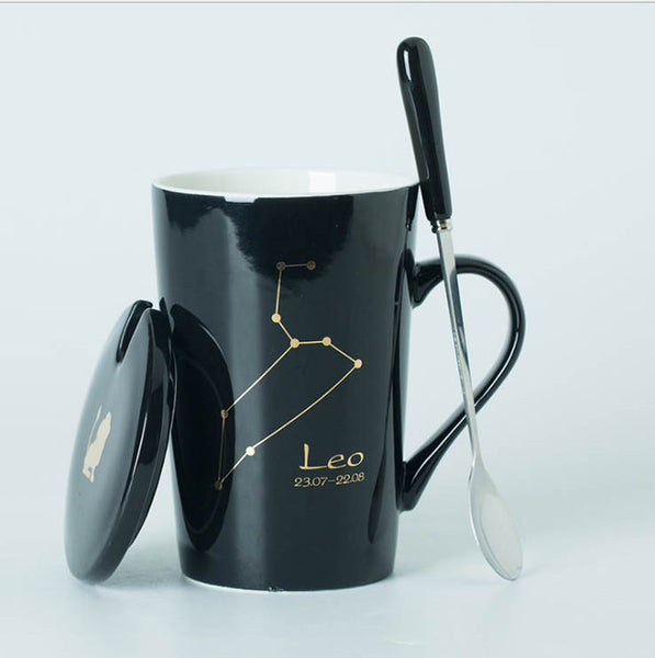 Ceramic Mugs 12 Constellations with Spoon and Lid.
