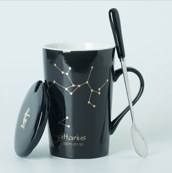 Ceramic Mugs 12 Constellations with Spoon and Lid.