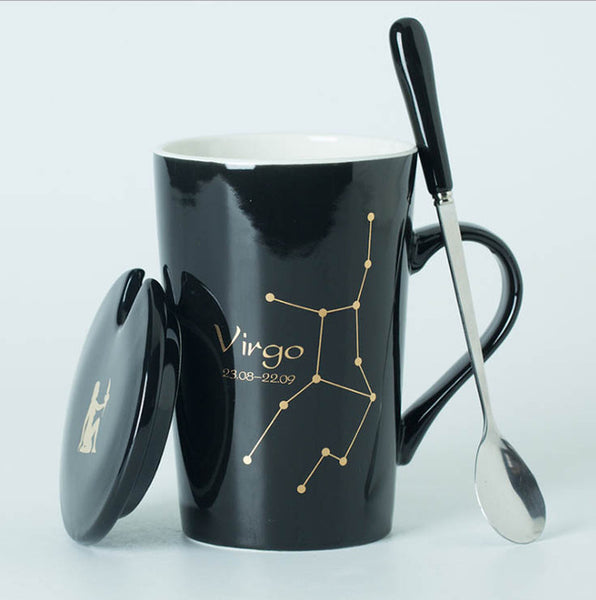 Ceramic Mugs 12 Constellations with Spoon and Lid.
