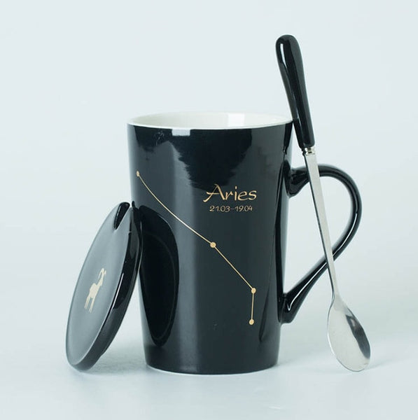 Ceramic Mugs 12 Constellations with Spoon and Lid.