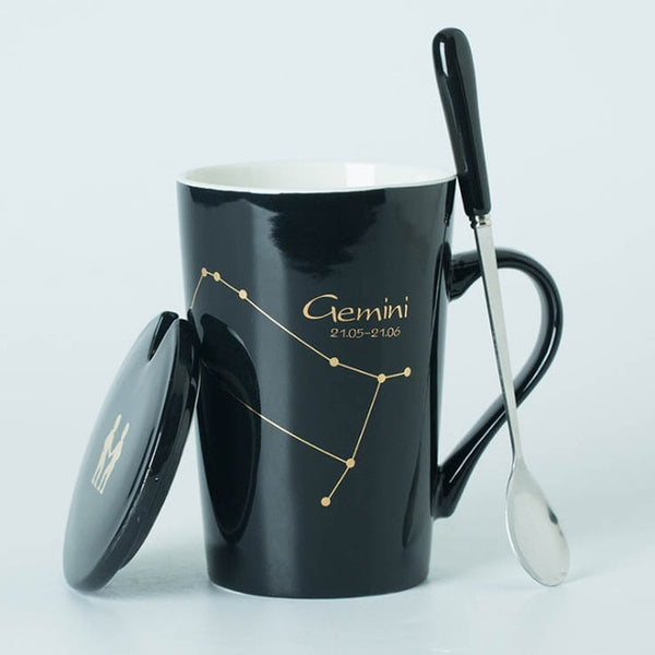 Ceramic Mugs 12 Constellations with Spoon and Lid.