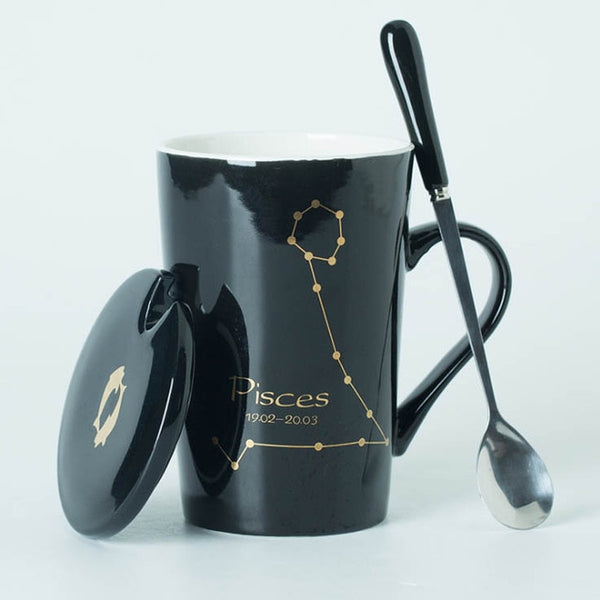 Ceramic Mugs 12 Constellations with Spoon and Lid.