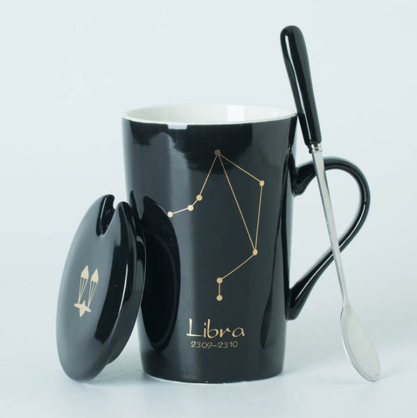 Ceramic Mugs 12 Constellations with Spoon and Lid.