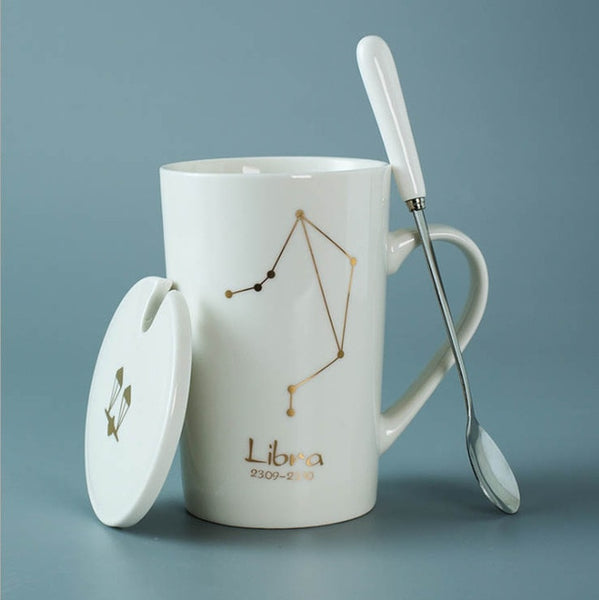 Ceramic Mugs 12 Constellations with Spoon and Lid.