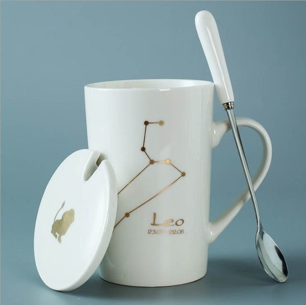 Ceramic Mugs 12 Constellations with Spoon and Lid.