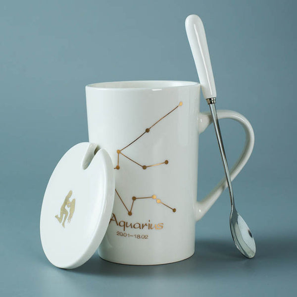 Ceramic Mugs 12 Constellations with Spoon and Lid.