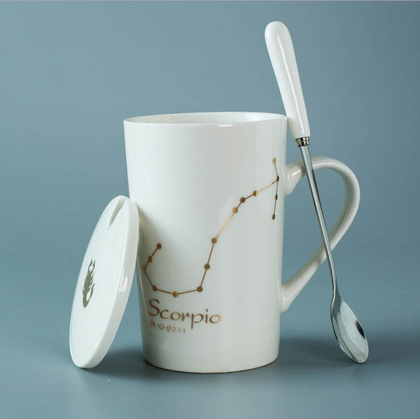 Ceramic Mugs 12 Constellations with Spoon and Lid.