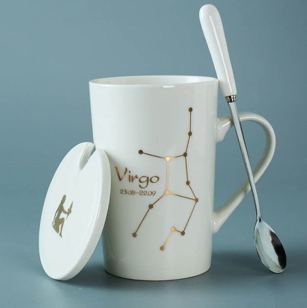 Ceramic Mugs 12 Constellations with Spoon and Lid.