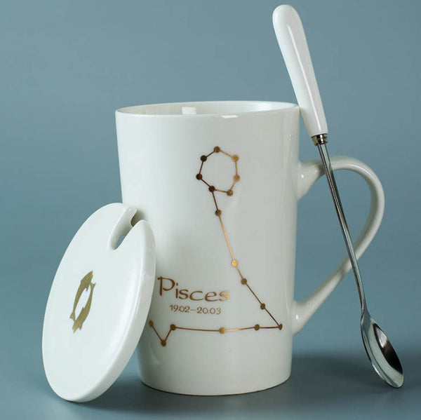 Ceramic Mugs 12 Constellations with Spoon and Lid.