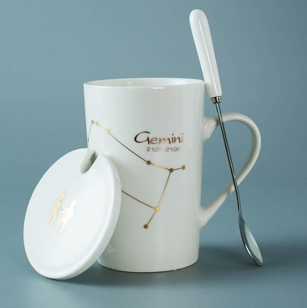 Ceramic Mugs 12 Constellations with Spoon and Lid.