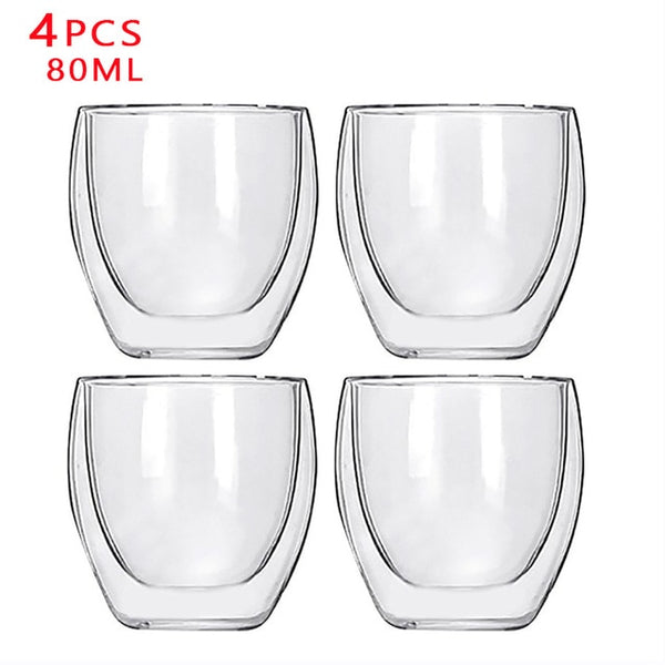 New 6Pcs 80ml 2.7oz Glass Double Walled Heat Insulated Tumbler