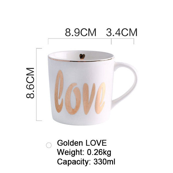 Love, Star, Stripe Pattern Gold Plated Coffee Cup.