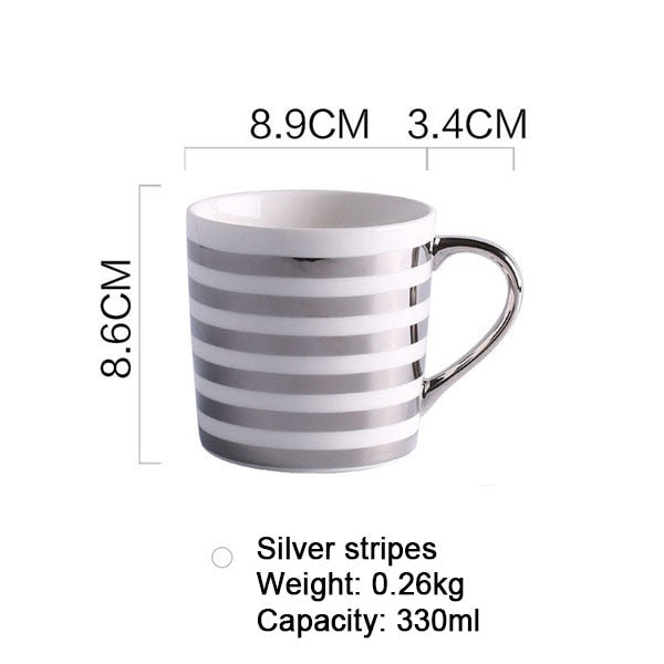Love, Star, Stripe Pattern Gold Plated Coffee Cup.