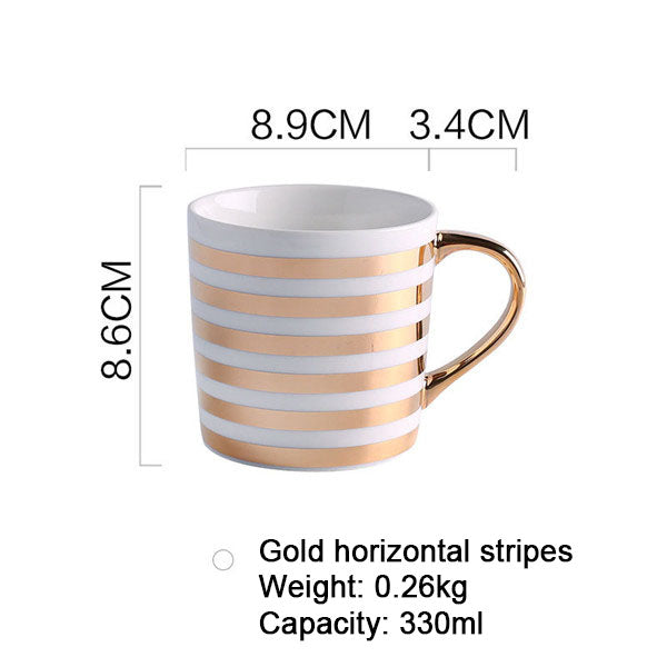 Love, Star, Stripe Pattern Gold Plated Coffee Cup.