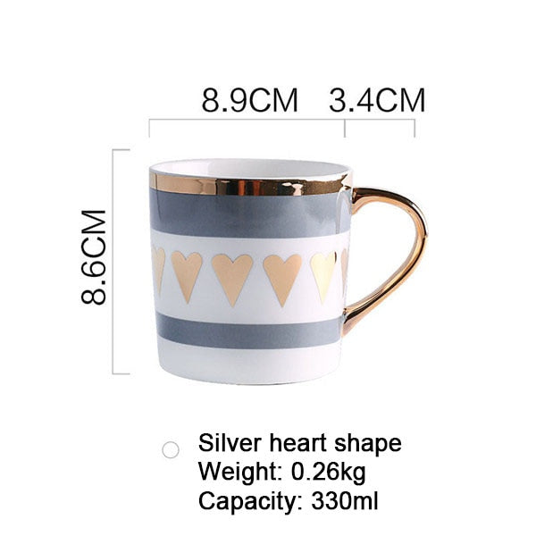 Love, Star, Stripe Pattern Gold Plated Coffee Cup.