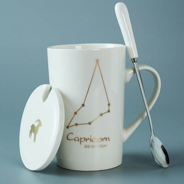 Ceramic Mugs 12 Constellations with Spoon and Lid.