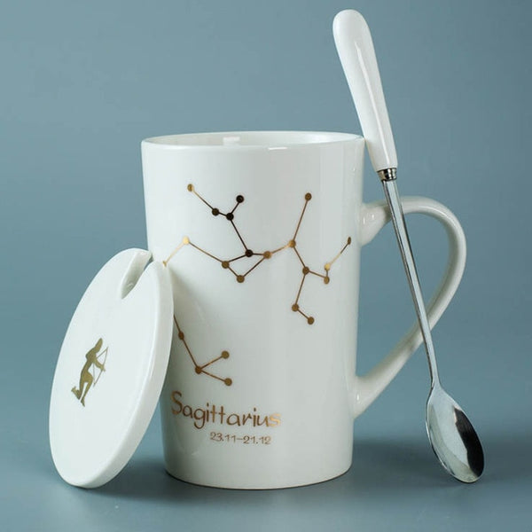 Ceramic Mugs 12 Constellations with Spoon and Lid.