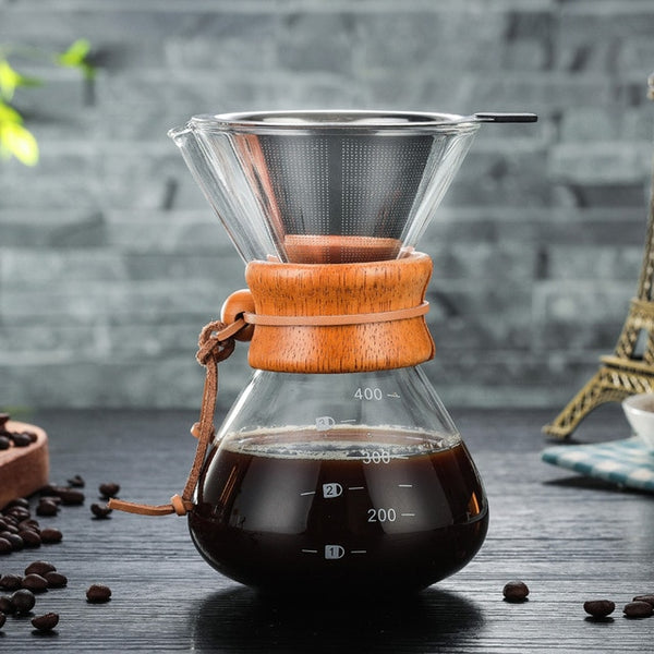 High-Temperature Resistant Glass Coffee Pot with stainless steel V60 filter